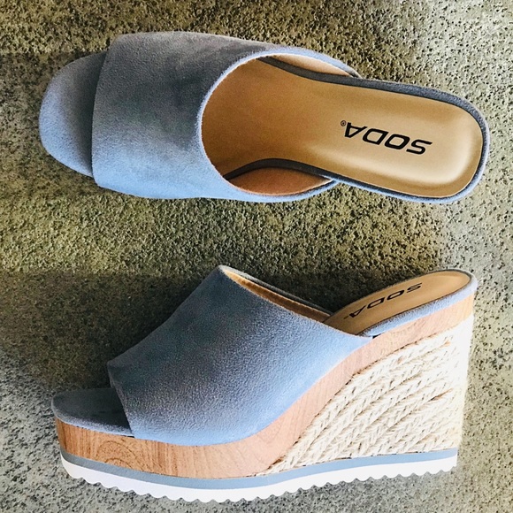 Soda Blue Grown White Platform Espadrille Wedge - Picture 5 of 9
